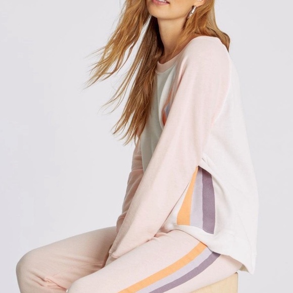 NEW WildFox Grapefruit Striped Long Sleeve Sweatshirt - Picture 1 of 7